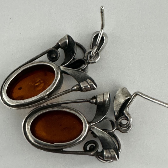 Vintage Baltic Amber Sterling Silver Earrings Dangling - Picture 9 of 16